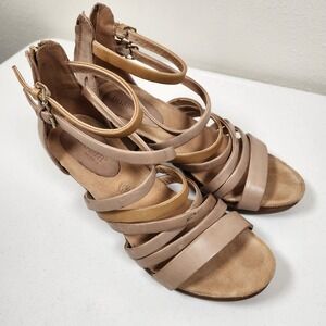 Bussola Ja Jolla Greek Strappy Leather Sandals Block Heel & Back Zipper 38 EUC